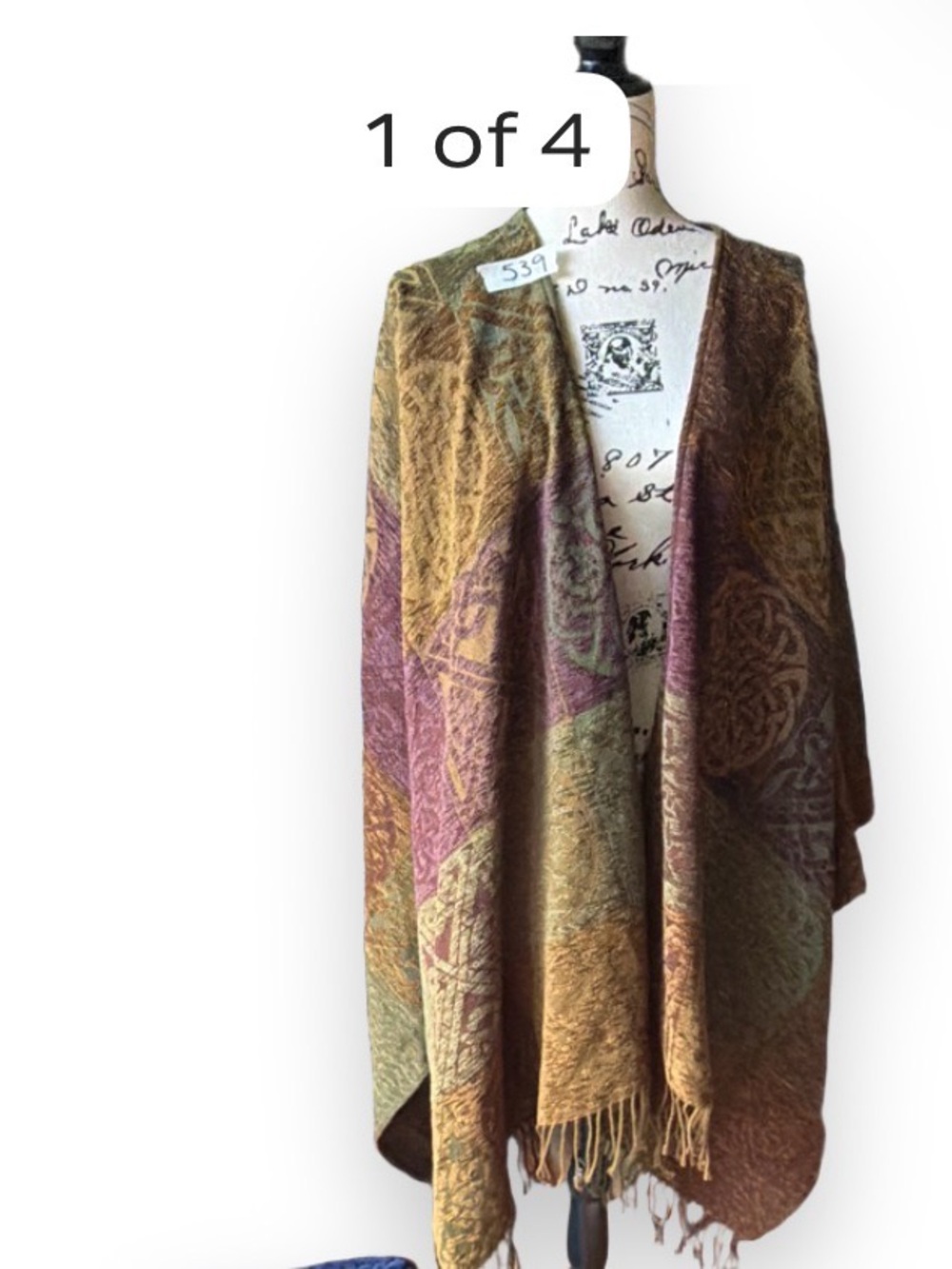 Source Unknown Multicolor Patterned Fringe Poncho - Green, Gold, Purple, Brown